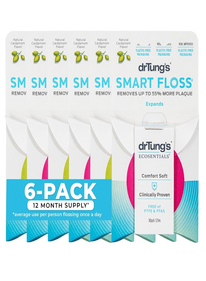 DrTung's Smart Floss - Natural Dental Floss, PTFE & PFAS Free, Gentle on Gums, Expands & Stretches, BPA Free - Cardamom Flavor(Pack of 6) - Image 1